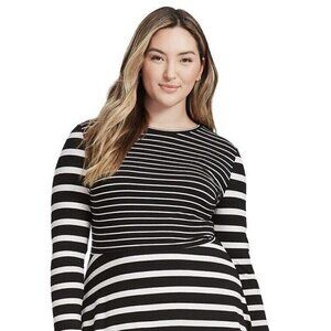 Loft Sz 4 Mixed Striped Jersey Knit Fit and Flare s Dress A Line Black Off White